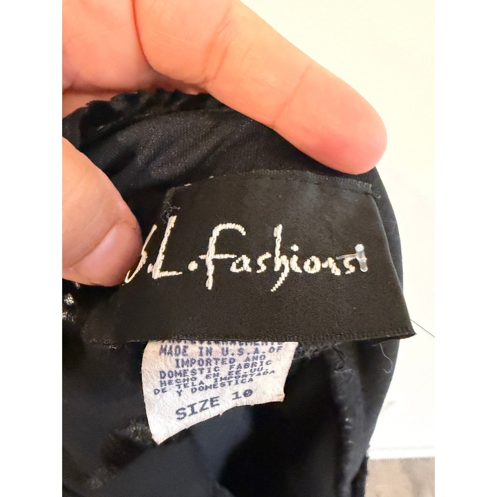 SL Fashions Black Paisley Velvet Burnout Rhinestone Godet Hem Dress Size 10 - Picture 7 of 11
